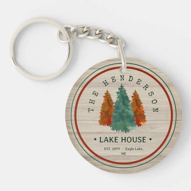 Llavero Nombre de familia Lake House Pine Tree wood Person