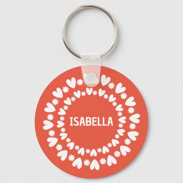 Llavero Nombre De Flores Y Corazones (Anverso)
