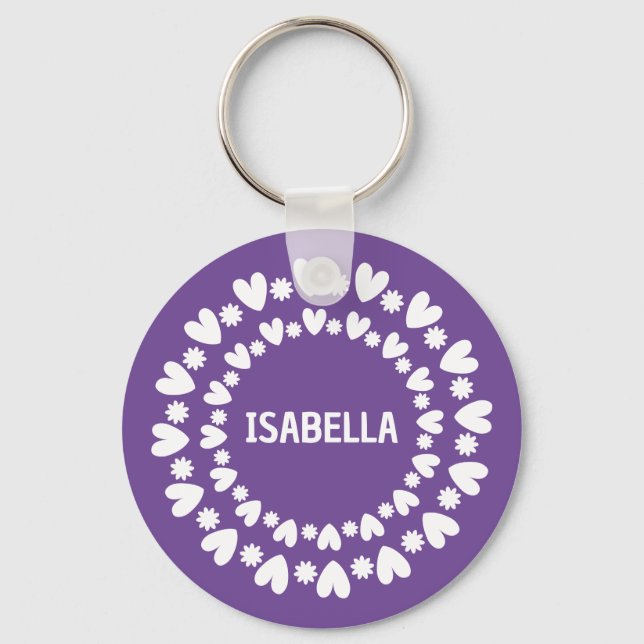 Llavero Nombre De Flores Y Corazones (Anverso)