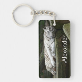 Llavero Nombre de fotografía del tigre blanco durmiendo en