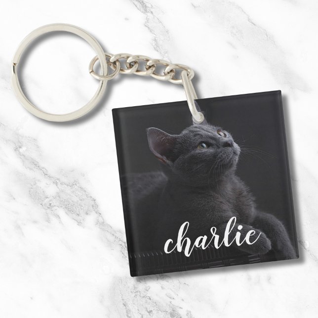 Llavero Nombre de gato de foto simple Mascota (Pet Photo Keychain)