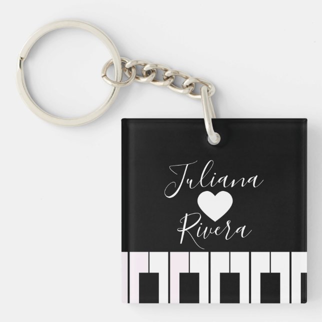 Llavero Nombre de guión de piano y corazón (Frente)