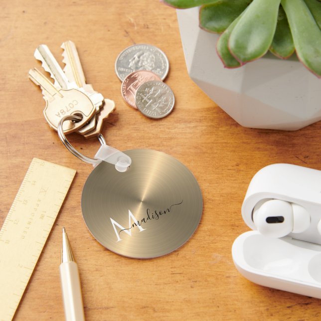 Llavero Nombre de guión metálico radial de oro (Escritorio )