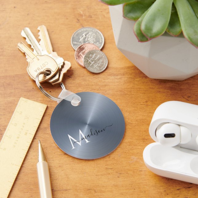 Llavero Nombre de guión metálico radial plateado (Escritorio )