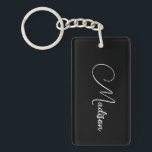 Llavero Nombre de guión moderno y elegante<br><div class="desc">Una cadena de teclas de nombre de guión simple y elegante con tipografía en blanco sobre negro. estilo minimalista.</div>