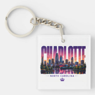Llavero Nombre de la ciudad del horizonte de Charlotte Car