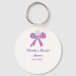 Llavero Nombre de la ducha de novia purpurina de chispa de