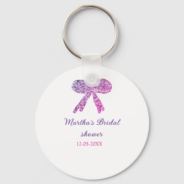Llavero Nombre de la ducha de novia purpurina de chispa de (Anverso)
