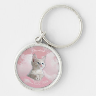 Llavero Nombre de las nubes de cielo rosado de gatito blan