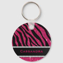 Llavero Nombre de los diamantes impresos de cebra rosados 
