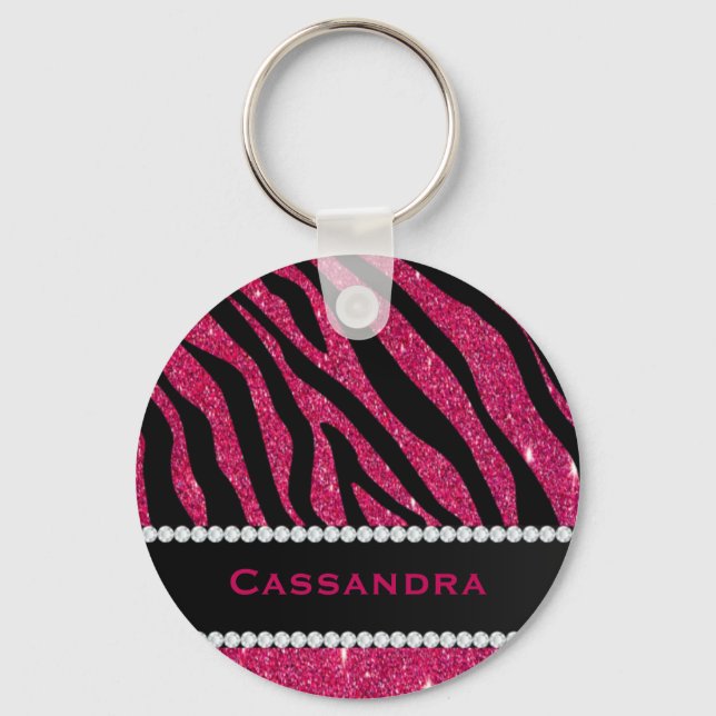 Llavero Nombre de los diamantes impresos de cebra rosados  (Anverso)