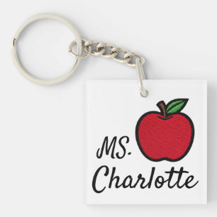 Llavero Nombre de maestro personalizado Manzana Roja Cuart