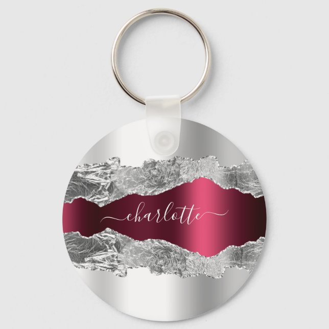 Llavero Nombre de mármol de aguamarina de plata (Anverso)