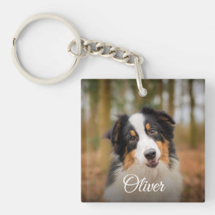 Llavero Nombre de mascota guión foto de perro lindo Amante