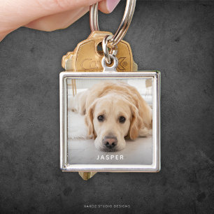 Llavero Nombre de mascota lindo moderno foto de perro