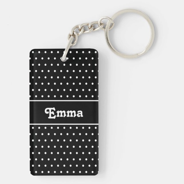 Llavero Nombre de Moda retro Polka Dot Keychain blanco y n (Atrás)