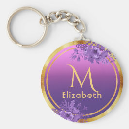 Llavero Nombre de monograma de glándulo dorado púrpura