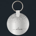 Llavero Nombre de Monograma de Metal Brillo Plateado Glam<br><div class="desc">Cadenas de Llave de Monograma de Metal con Brillo Plateado Falso de Hoja Metálica Cepillada (Cadena de Llaves). Esto hace el regalo perfecto para cumpleaños dulces 16, boda, ducha de novia, aniversario, ducha de bebé o fiesta de despedida de soltera para alguien que ama el lujo glamoroso y los estilos...</div>