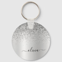 Nombre de Monograma de Metal Brillo Plateado Glam