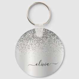 Llavero Nombre de Monograma de Metal Brillo Plateado Glam