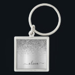 Llavero Nombre de Monograma de Metal Brillo Plateado Glam<br><div class="desc">Cadenas de Llaves de Monograma de Metal con Brillo Plateado Falso de Hoja Metálica Brushed (Cadenita de Llaves). Esto hace el regalo perfecto para cumpleaños dulces 16, boda, ducha de novia, aniversario, ducha de bebé o fiesta de despedida de soltera para alguien que ama el glamour de lujo y estilos...</div>
