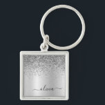 Llavero Nombre de Monograma de Metal Brillo Plateado Glam<br><div class="desc">Cadenas de Llaves de Monograma de Metal con Brillo Plateado Falso de Hoja Metálica Brushed (Cadenita de Llaves). Esto hace el regalo perfecto para cumpleaños dulces 16, boda, ducha de novia, aniversario, ducha de bebé o fiesta de despedida de soltera para alguien que ama el glamour de lujo y estilos...</div>