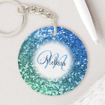 Llavero Nombre de monograma de sirena de Purpurina azul pe<br><div class="desc">Personalice fácilmente esta hermosa y brillante cadena de teclas purpurina falsa azul con su monograma y nombre de escritura manuscrita personalizado.</div>