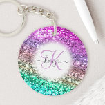 Llavero Nombre de monograma de sirena de Purpurina brillan<br><div class="desc">Personalice fácilmente este hermoso y brillante purpurina doble-lateral acrílico keychain con su personalizado manuscrito monograma y nombre.</div>