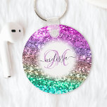 Llavero Nombre de monograma de sirena de Purpurina colorid<br><div class="desc">Personalice fácilmente esta hermosa y brillante cadena de teclas purpurina con su monograma y nombre de escritura manuscrita personalizado.</div>