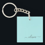 Llavero Nombre de Monograma del Guión Azul Verde azulado M<br><div class="desc">Cláusula de nombres de monograma de escritura simple Verde azulada Aqua Blue. Esto hace que el dulce perfecto cumpleaños 16,  boda,  ducha de novia,  aniversario,  ducha de bebé o fiesta de soltera sea regalo para alguien que ama el lujo glam y los estilos de moda.</div>