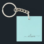 Llavero Nombre de Monograma del Guión Azul Verde azulado M<br><div class="desc">Cláusula de nombres de monograma de escritura simple Verde azulada Aqua Blue. Esto hace que el dulce perfecto cumpleaños 16,  boda,  ducha de novia,  aniversario,  ducha de bebé o fiesta de soltera sea regalo para alguien que ama el lujo glam y los estilos de moda.</div>
