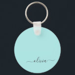 Llavero Nombre de Monograma del Guión Azul Verde azulado M<br><div class="desc">Cadenas clave de nombres de monograma de escritura simple Verde azulada Aqua Blue (cadena de claves). Esto hace que el dulce perfecto cumpleaños 16,  boda,  ducha de novia,  aniversario,  ducha de bebé o fiesta de soltera sea regalo para alguien que ama el lujo glam y los estilos de moda.</div>