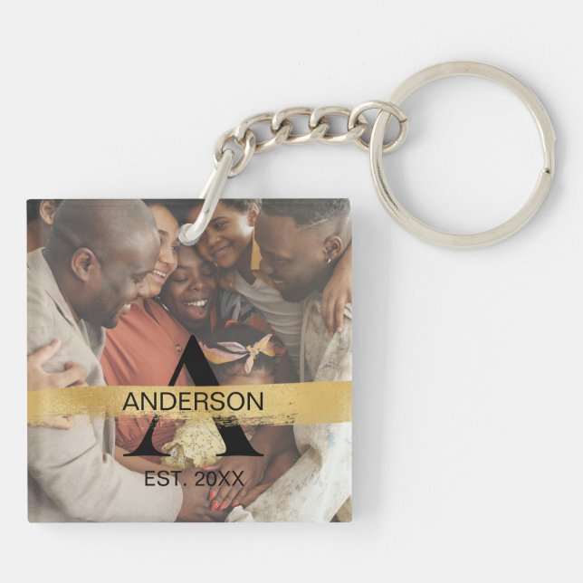 Llavero Nombre de Monograma Dorado con Foto Familiar Perso (Atrás)