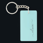 Llavero Nombre de monograma femenino de escritura moderna<br><div class="desc">Cadenita con monograma de nombre de escritura simple en azul aguamarina. Esto hace el regalo perfecto para cumpleaños dulces 16,  boda,  despedida de soltera,  aniversario,  baby shower o fiesta de soltera para alguien que ama el lujo glamoroso y los estilos chic.</div>