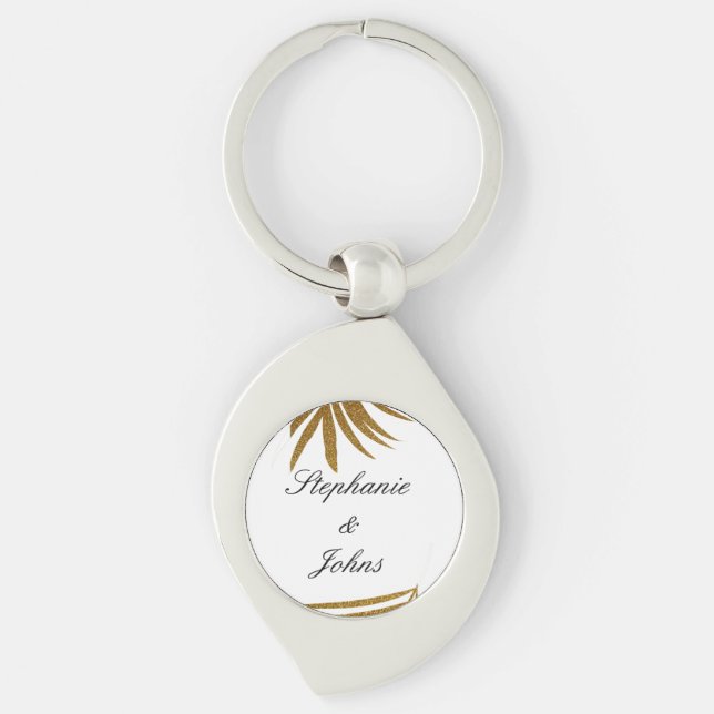 Llavero Nombre de pareja personalizado brillo dorado hoja  (Anverso)