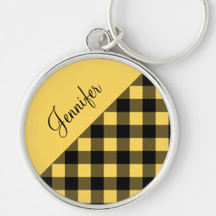 Llavero Nombre de patrón de cuadros de búfalo amarillo mod
