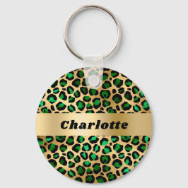 Llavero Nombre de patrón de estampado de leopardo de oro v
