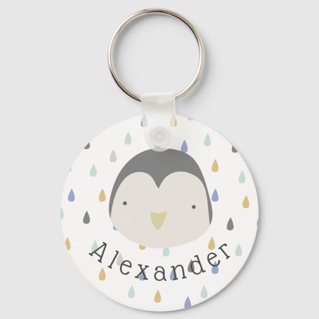 Llavero Nombre de personalizable Pingüino Cute (Anverso)