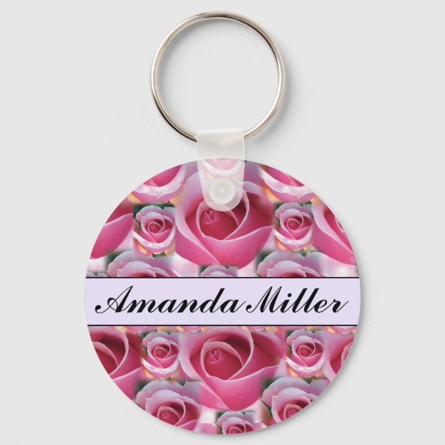 Llavero Nombre de rosas rosas rosadas de Bonito personaliz (Anverso)