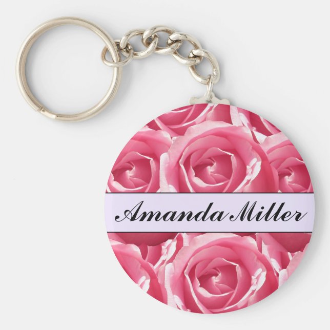 Llavero Nombre de rosas rosas rosadas de Bonito personaliz (Frente)