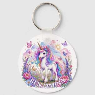 Llavero Nombre de Unicornio Arcoíris Amuleto Mágico Pastel