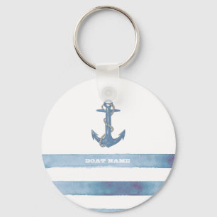 Llavero Nombre del barco náutico, Ancla,Rope,Rayas azules