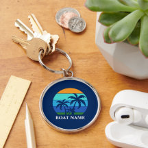 Nombre del barco Sun Palm Trees Blue Premium Round