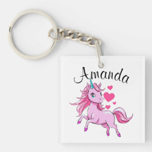 Llavero Nombre del Chica Unicornio de saltos rosados vibra