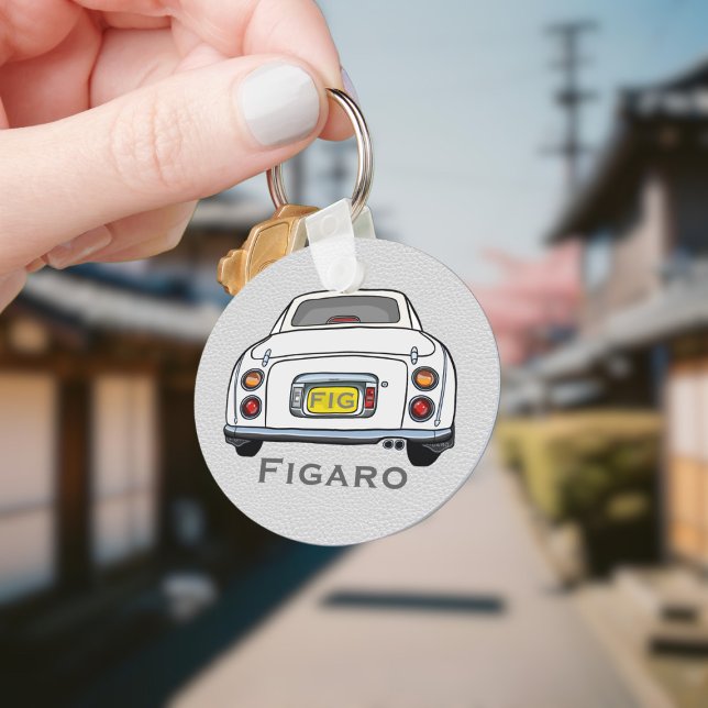 Llavero Nombre del controlador del coche del figaro blanco (Add your name and initials to this cute white figaro car keychain.)