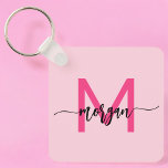 Llavero Nombre del Monograma de Giro de Guión Moderno Cali<br><div class="desc">Mantén tus llaves en estilo con nuestro Hot Pink Modern Script Girly Monograma Keychain! Con un vibrante diseño rosa cálido, esta cadena de claves se personaliza con tu nombre en un guión moderno de moda para un toque personalizado y de moda. Perfecto para añadir un poco de encanto a sus...</div>