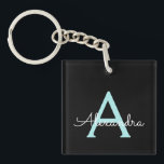 Llavero Nombre del Monograma de la Girona del Guión Azul V<br><div class="desc">Keychain de nombres de monograma Verde azulados simples de escritura negro y azul Aqua. Esto hace que el dulce perfecto cumpleaños 16,  boda,  ducha de novia,  aniversario,  ducha de bebé o fiesta de soltera sea regalo para alguien que ama el lujo glam y los estilos de moda.</div>