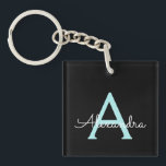 Llavero Nombre del Monograma de la Girona del Guión Azul V<br><div class="desc">Keychain de nombres de monograma Verde azulados simples de escritura negro y azul Aqua. Esto hace que el dulce perfecto cumpleaños 16,  boda,  ducha de novia,  aniversario,  ducha de bebé o fiesta de soltera sea regalo para alguien que ama el lujo glam y los estilos de moda.</div>