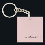 Llavero Nombre del Monograma de Rubor Dusty Pink Moderne S<br><div class="desc">Cadena de claves de nombres de monograma de escritura simple rosada en Rubor Dusty. Esto hace que el dulce perfecto cumpleaños 16,  boda,  ducha de novia,  aniversario,  ducha de bebé o fiesta de soltera sea regalo para alguien que ama el lujo glam y los estilos de moda.</div>
