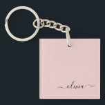 Llavero Nombre del Monograma de Rubor Dusty Pink Moderne S<br><div class="desc">Cadena de claves de nombres de monograma de escritura simple rosada en Rubor Dusty. Esto hace que el dulce perfecto cumpleaños 16,  boda,  ducha de novia,  aniversario,  ducha de bebé o fiesta de soltera sea regalo para alguien que ama el lujo glam y los estilos de moda.</div>